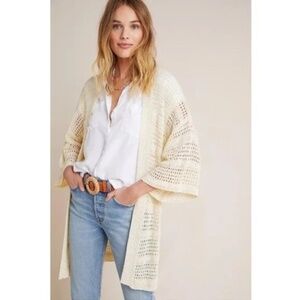 ANTHROPOLOGIE WOMENS CREAM OPEN FRONT KNIT CARDIGAN KIMONO LAYNE ONE SIZE